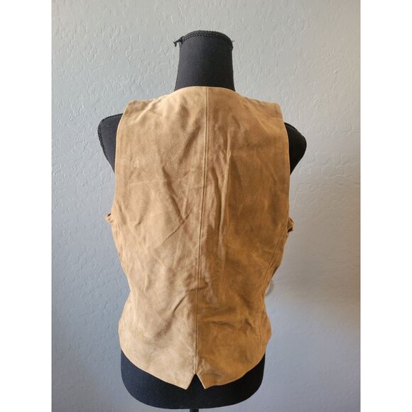 New With Tag Banana Republic Genuine Suede Leather Tan Fitted Vest Size L Preppy - Picture 3 of 7